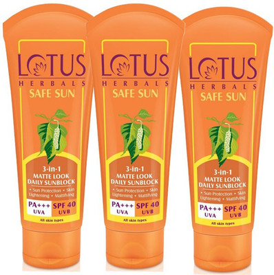 19% OFF on LOTUS 3 in 1 Matte Look Daily Sun Block - SPF 40 PA+++(300 g) 19% OFF on LOTUS 3 in 1 Matte Look Daily Sun Block - SPF 40 PA+++(300 g)