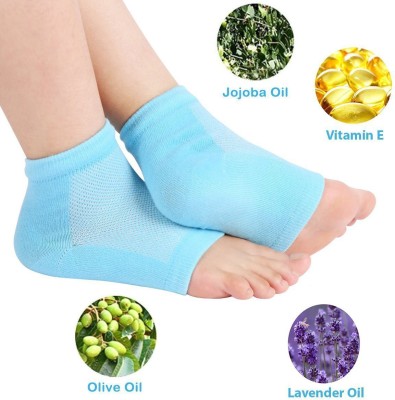 smile4u Silicone Gel Heel Pads Socks Cotton moisturizing Foot Support (Blue) Heel Support(Blue)