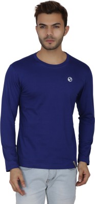 SHELLOCKS Solid Men Round Neck Blue T-Shirt