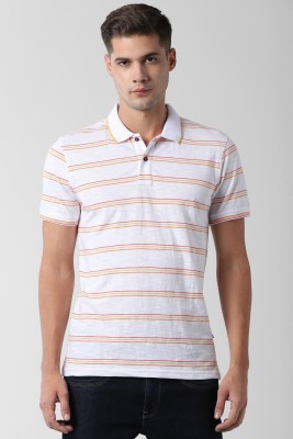 PETER ENGLAND Striped Men Polo Neck White T-Shirt