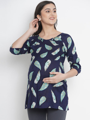 Mine4Nine Casual 3/4 Sleeve Printed Women Dark Blue Top