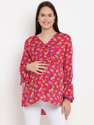 Mine4Nine Casual Full Sleeve Floral Print Women Pink Top