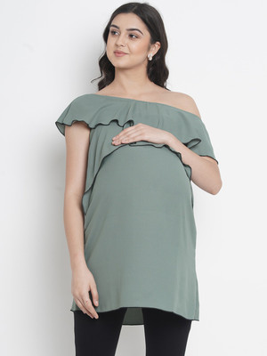 Mine4Nine Casual No Sleeve Solid Women Dark Green Top