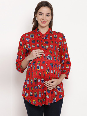 Mine4Nine Casual 3/4 Sleeve Animal Print Women Red Top