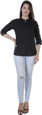 Silkova Casual Cutout Sleeve Solid Women Black Top