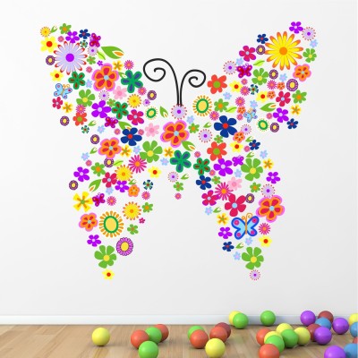 StickMe 'Colorful - Flower - Butterfly - Nursery Pre School Kinder Garden Wall Sticker -SM038(Multicolor)