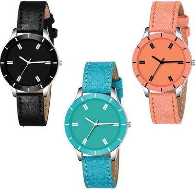 Nester Set Of 3 Combo Stylish Black Sky Blue And Orange Watch For Women Analog Nester Analog Watch - For Women