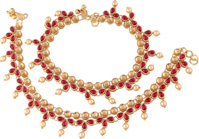 I Jewels Traditional Gold Plated Exclusive Payal Kundan Anklets For Girls & Women (A036Q) Alloy Anklet(Pack of 2)