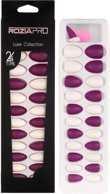 Rozia Artificial Nails Matte Finish False Nails Long Tips Rich Color Nail Full Cover Nail Extensions Artificial DIY Nail Art Accessories Purple, White(Pack of 24)