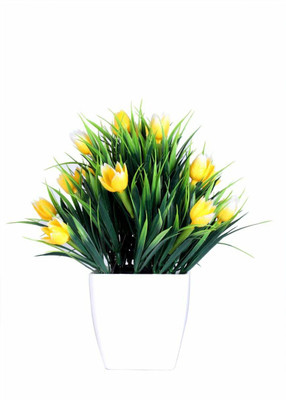 Breewell Mini Artificial Potted Plants for Home Decor Bonsai Wild Artificial Plant  with Pot(18 cm, Yellow, Green)