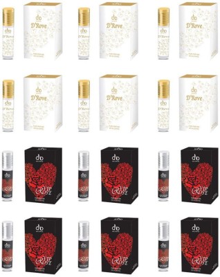 DNA Lifestyle D'ROVE + VIP ROSE - CLASSIC SERIES 6ml Attar Roll-on Concentrated Perfume - Pack of 12 Floral Attar(White Water Lily, Rose)