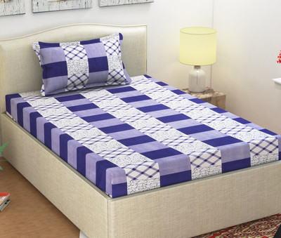 Shubh 104 TC Microfiber Single Printed Flat Bedsheet(Pack of 1, Blue)