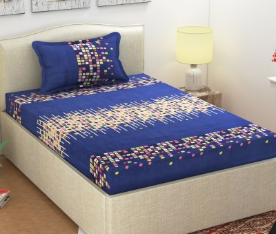 TOORSKY 104 TC Microfiber Single Abstract Flat Bedsheet(Pack of 1, Blue)