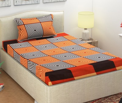 Shubh 104 TC Microfiber Single Self Design Flat Bedsheet(Pack of 1, Orange)