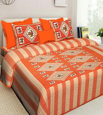 RAJDEVI JAIPUR PRINTS 351 TC Cotton Double, King Printed Flat Bedsheet(Pack of 1, Orange)