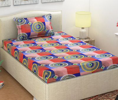 Shubh 104 TC Microfiber Single Self Design Flat Bedsheet(Pack of 1, Red)