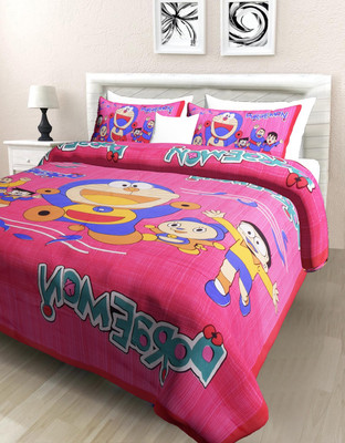 Rajdhani Collection 104 TC Cotton Double Jaipuri Prints Flat Bedsheet(Pack of 1, Pink)