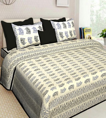 RAJDEVI JAIPUR PRINTS 228 TC Cotton Double, King Printed Fitted & Flat Bedsheet(Pack of 1, BLK)