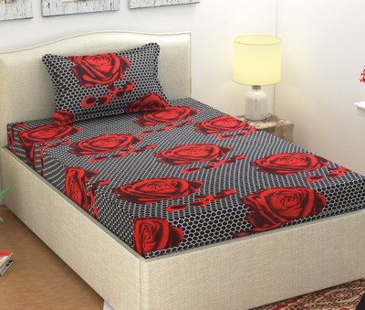 Shubh 104 TC Microfiber Single Floral Flat Bedsheet(Pack of 1, Black)