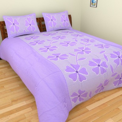 Delight Zone 144 TC Microfiber Queen Floral Flat Bedsheet(Pack of 1, Purple)