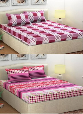 Twinkle Star's 144 TC Polycotton Double Printed Flat Bedsheet(Pack of 2, Red, Pink)