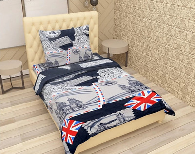 VH HUB 120 TC Cotton Single Printed Flat Bedsheet(Pack of 1, Multicolor)