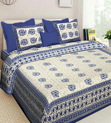 RAJDEVI JAIPUR PRINTS 359 TC Cotton Double, King Printed Flat Bedsheet(Pack of 1, SKY BLUE)