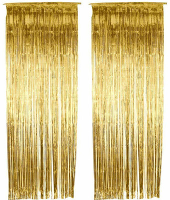 Urvi Creations Tinsel Metallic Golden Foil Fringe Curtains