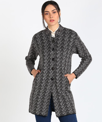 TAB91 Women Button Self Design Cardigan