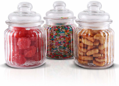 CURVE ENTERPRISE Glass Grocery Container  - 400 ml(Pack of 3, Clear)