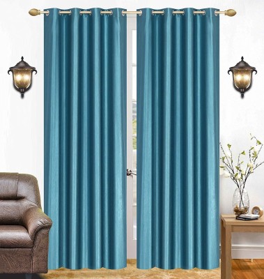 fiona creations 270 cm (9 ft) Polyester Room Darkening Long Door Curtain (Pack Of 2)(Plain, aqua)