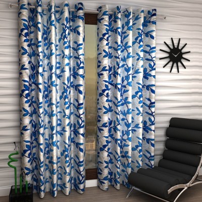 Fab Castle 213 cm (7 ft) Polyester Semi Transparent Door Curtain (Pack Of 2)(Printed, Blue)
