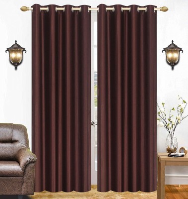 kiara Creations 214 cm (7 ft) Polyester Semi Transparent Door Curtain (Pack Of 2)(Plain, Brown)