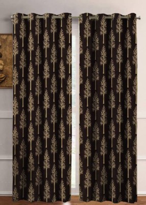 Radha Enterprises 213 cm (7 ft) Blends Room Darkening Door Curtain (Pack Of 2)(Floral, Brown)