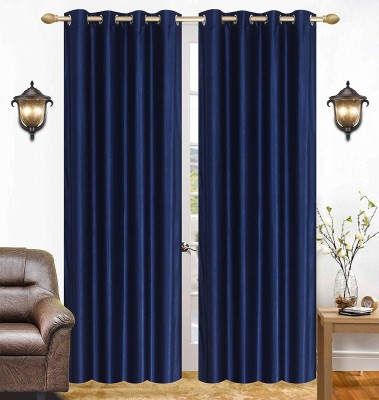 fiona creations 240 cm (8 ft) Polyester Room Darkening Long Door Curtain (Pack Of 2)(Plain, Blue)