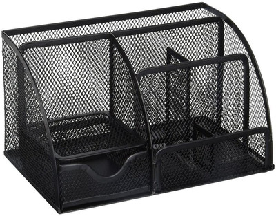 MOSHTU 7 Compartments metal stationary holder(Black)