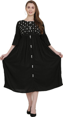 A R J FASHION Women A-line Black Midi/Calf Length Dress