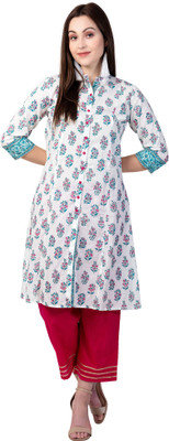 siddhanam Women Printed A-line Kurta(White)