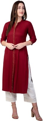 Nnavdha Women Solid Straight Kurta(Maroon)