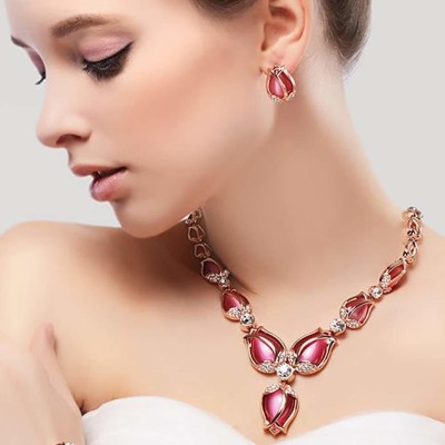 Shining Diva Alloy Gold-plated Rose Gold, Pink Jewellery Set(Pack of 1)