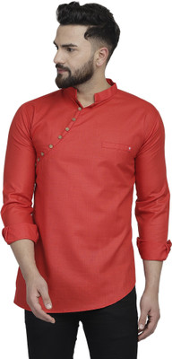 B BEN Men Solid High Low Kurta(Red)