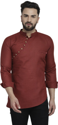 B BEN Men Solid High Low Kurta(Maroon)