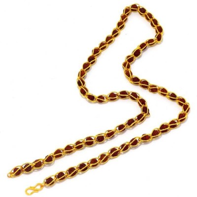 RUDRA UNIVERSE Saizen CH100 Rudraksha Mala Chain Necklace with 22K Yellow Gold Plating for Men/Boys/Boyfriend/Husband & Unisex Wood Chain