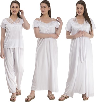 3SIX5 Women Nighty Set(White)