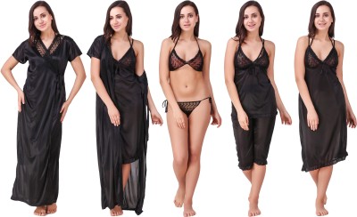 KEOTI Women Nighty with Robe(Black)