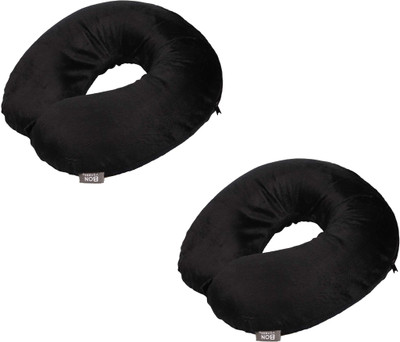 PUMPUM Microfibre Solid Travel Pillow Pack of 2(Black)