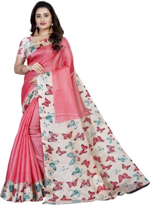 Vimalnath Synthetics Printed Kalamkari Cotton Blend Saree(Pink)