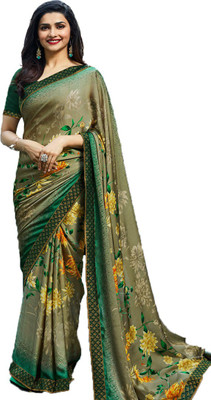 JVG CREATION Printed, Solid/Plain, Digital Print Bollywood Georgette, Chiffon Saree(Green)
