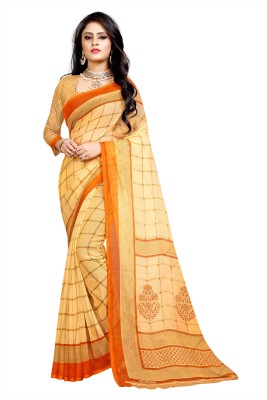 DREAM INDIA Printed Daily Wear Georgette Saree(Beige)