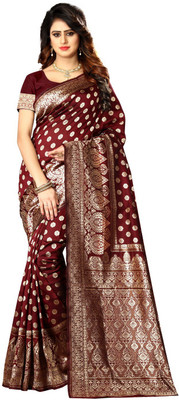 Bhavna Fashion Printed Banarasi Art Silk Saree(Maroon, Gold)